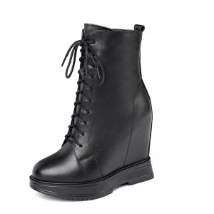 Hidden Heel Combat Boot Raise Height 12cm / 4.7Inch Lace-Up Height Increasing Elevator Lace Up Boot