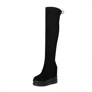 Height Increasing Knee High Boots Lift 12cm / 4.7Inch Slip-On & Pull-On Hidden Wedges Over-The-Knee Boots